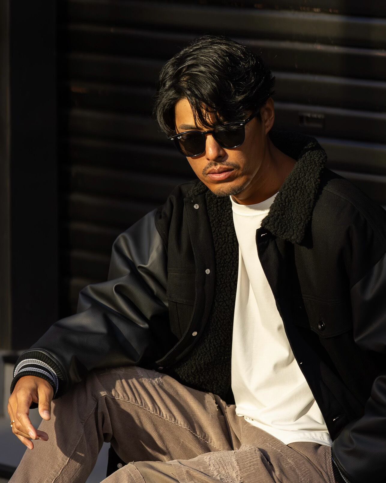 Leather × Jean mix design boa jacket［23B005AMY］ミックスデザイン