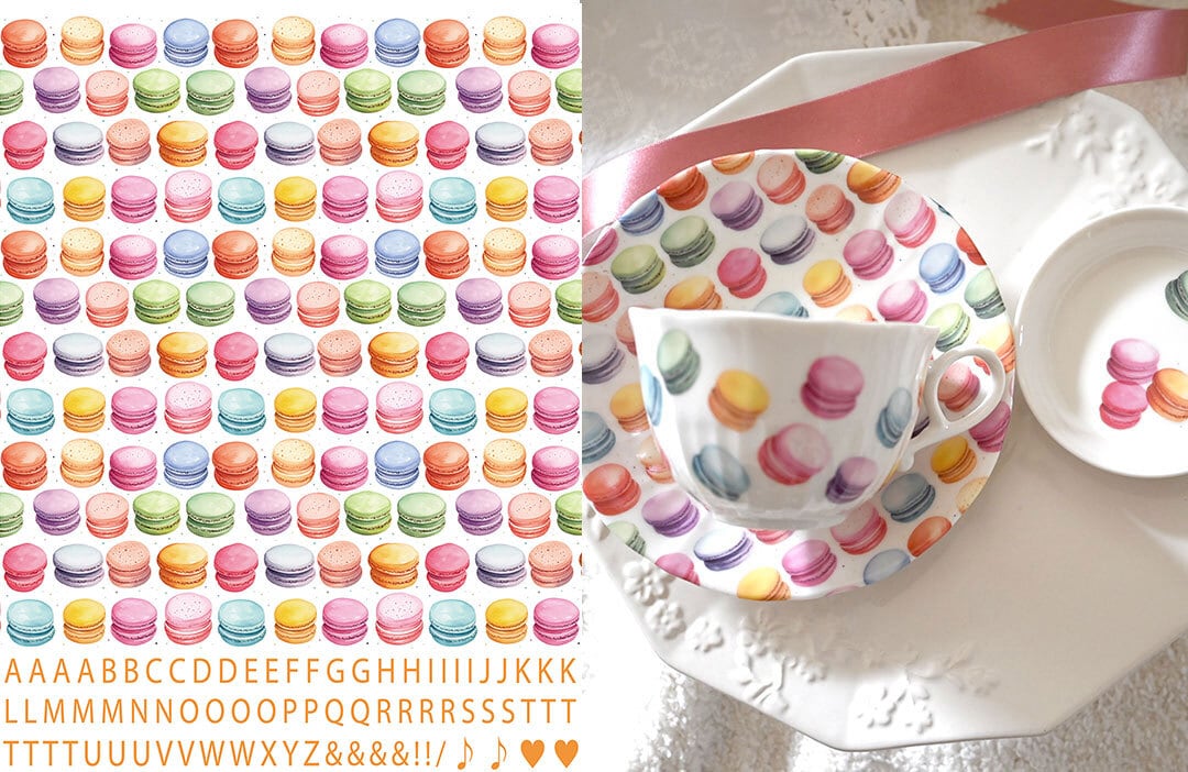 白磁用 水彩カラフルマカロン A4サイズ （ポーセリンアート用