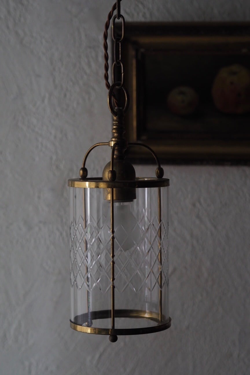 カットガラス円柱ペンダントランプ-vintage glass pendant lamp