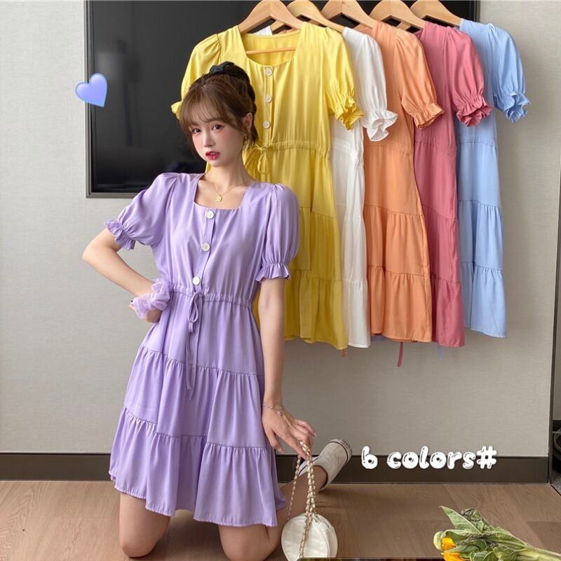 2020年夏の新しい女性のスタイルの小さな巾着パフスリーブ半袖ウエストスリミングドレス 1号婦人43890215016