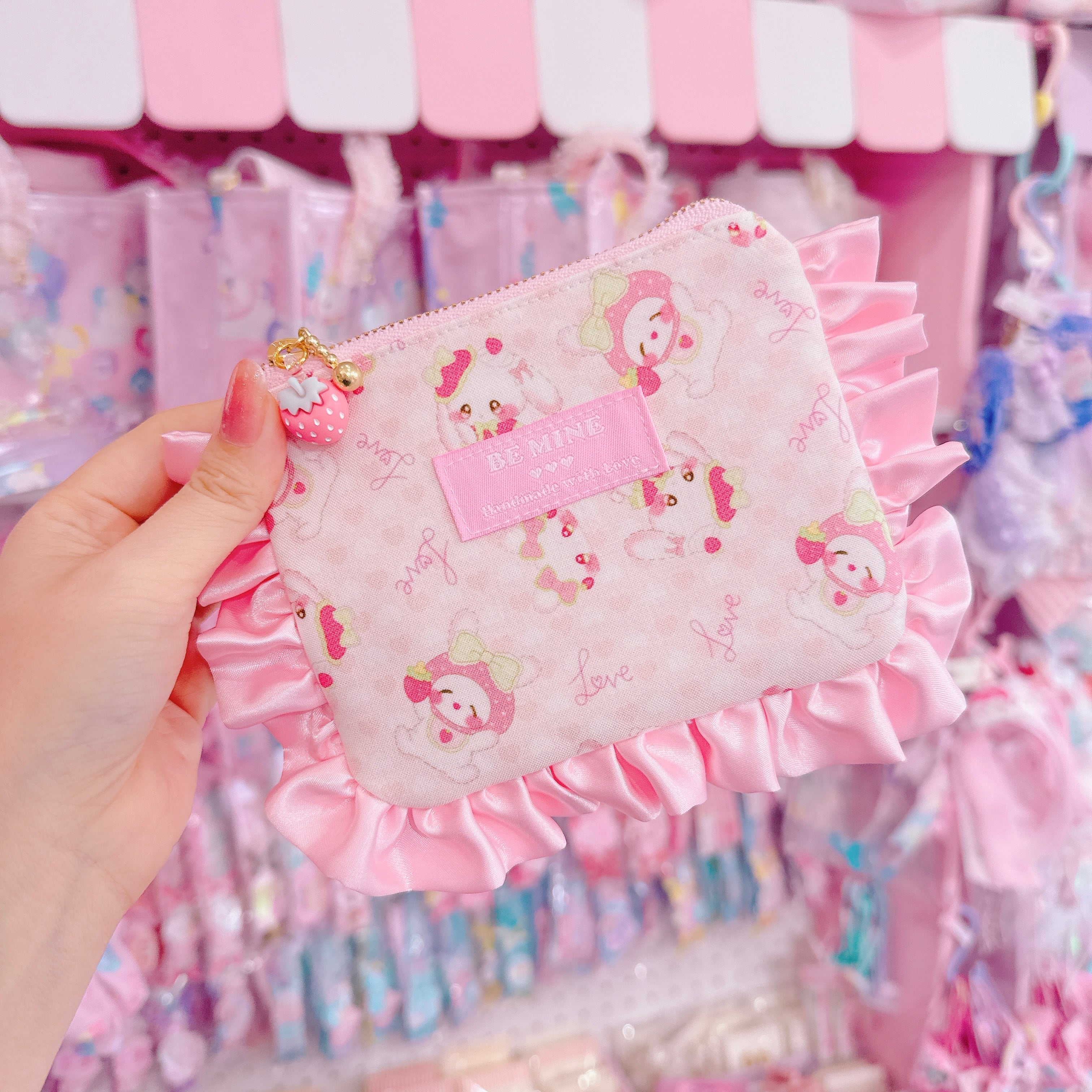 【E3】103-14サテンフリルコットンレースミニポーチ