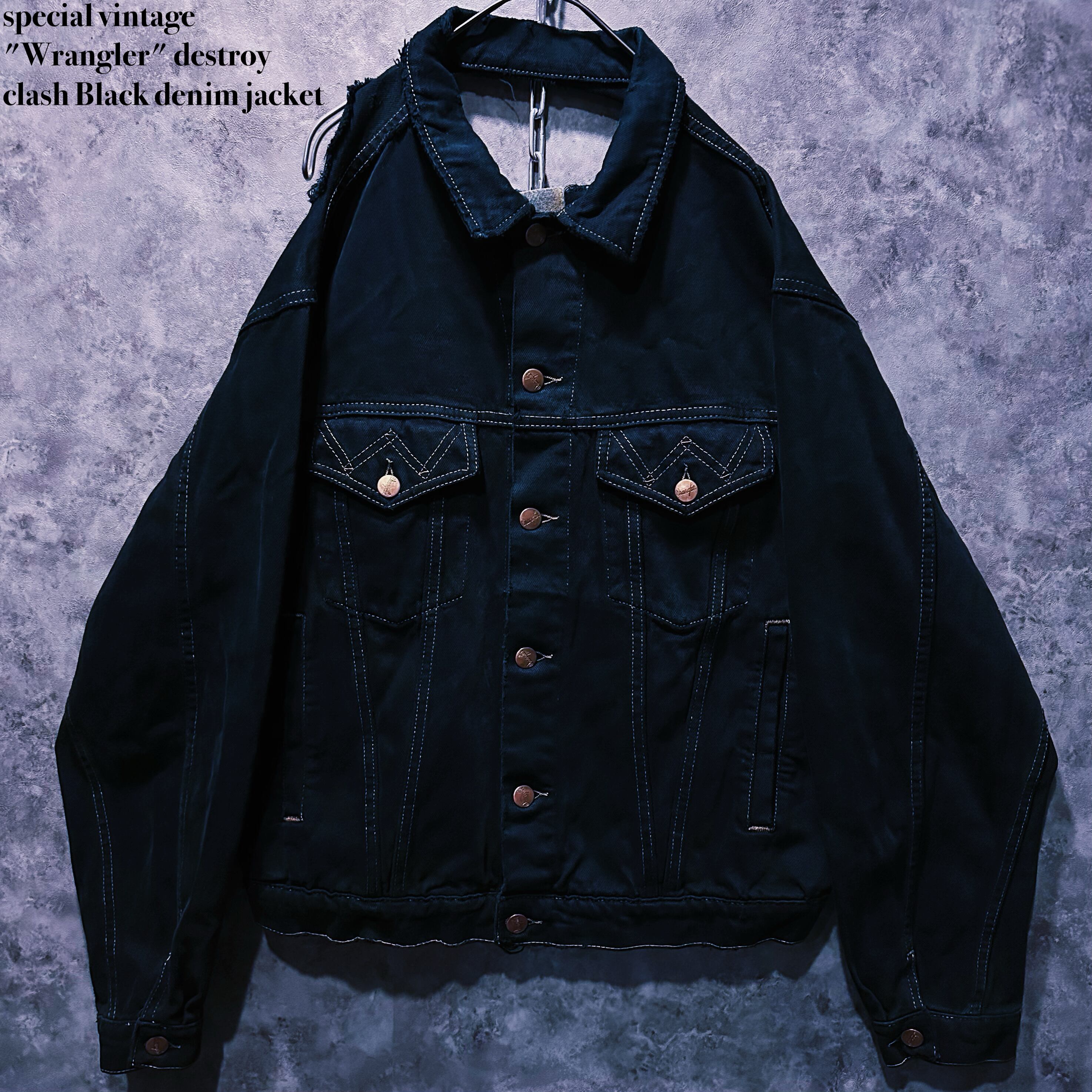 【doppio】special vintage "Wrangler" destroy clash Black denim jacket