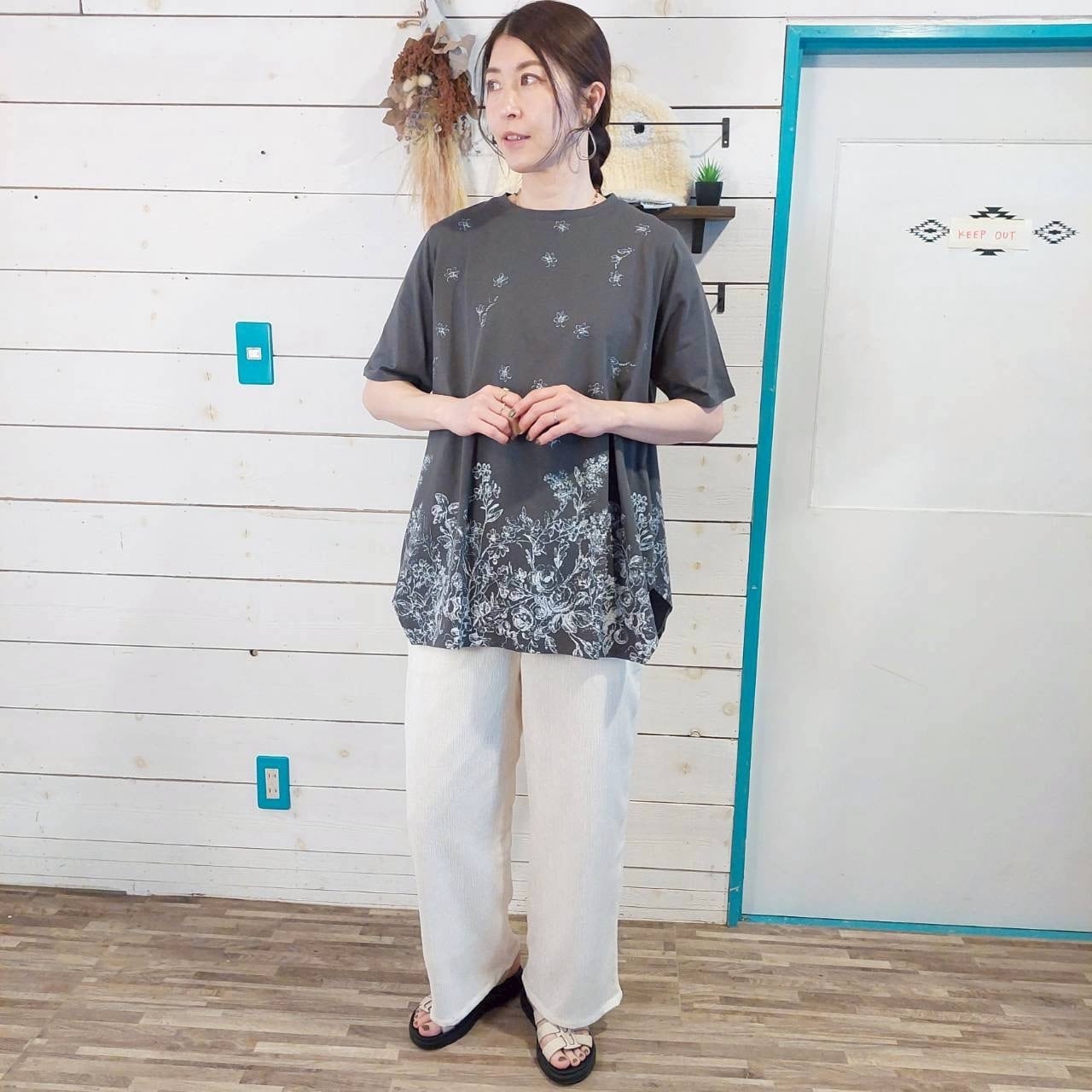 『People's』9008  シルケット天竺総柄プリント変形チュニック　