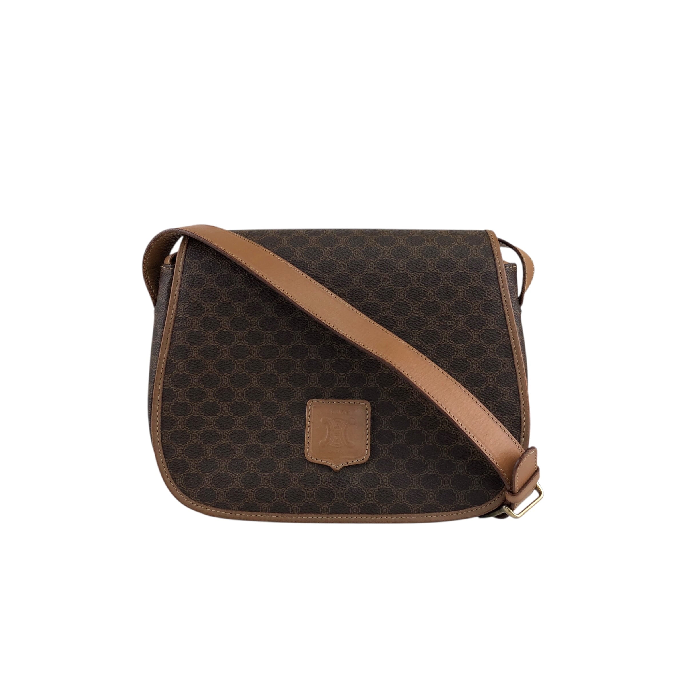 美品 セリーヌ CELINE マカダム ショルダー バッグ PVC レザー ブラック ブラウン ゴールド 金具 ヴィンテージ 90280882 CELINE（セリーヌ） (美品)セリーヌ マカダムトートバック ショルダー