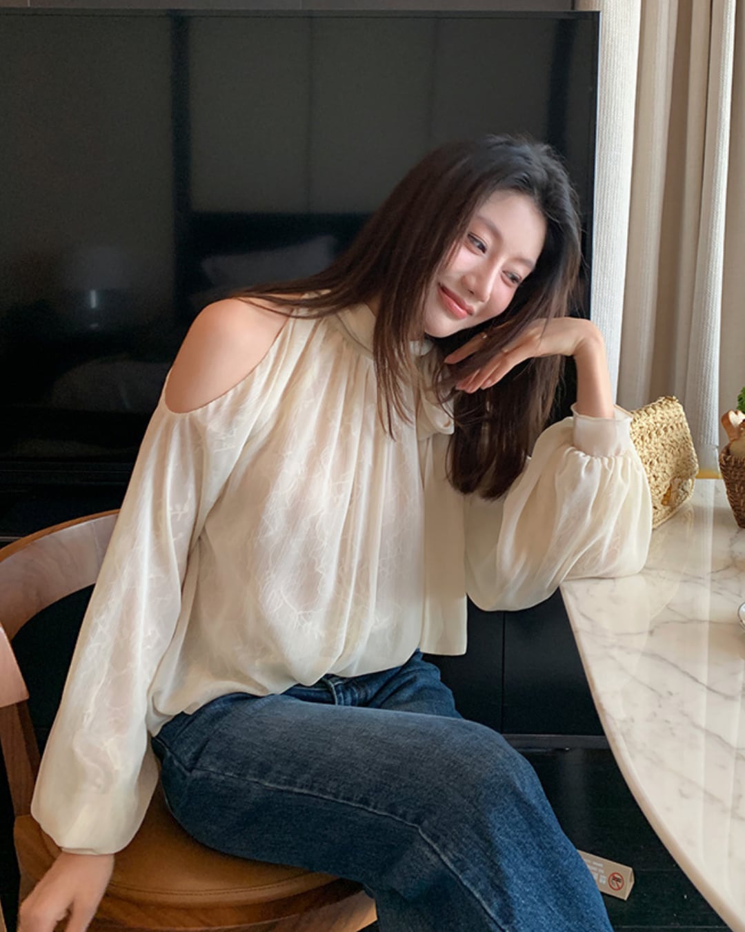 リボンタイシフォンブラウス A25098