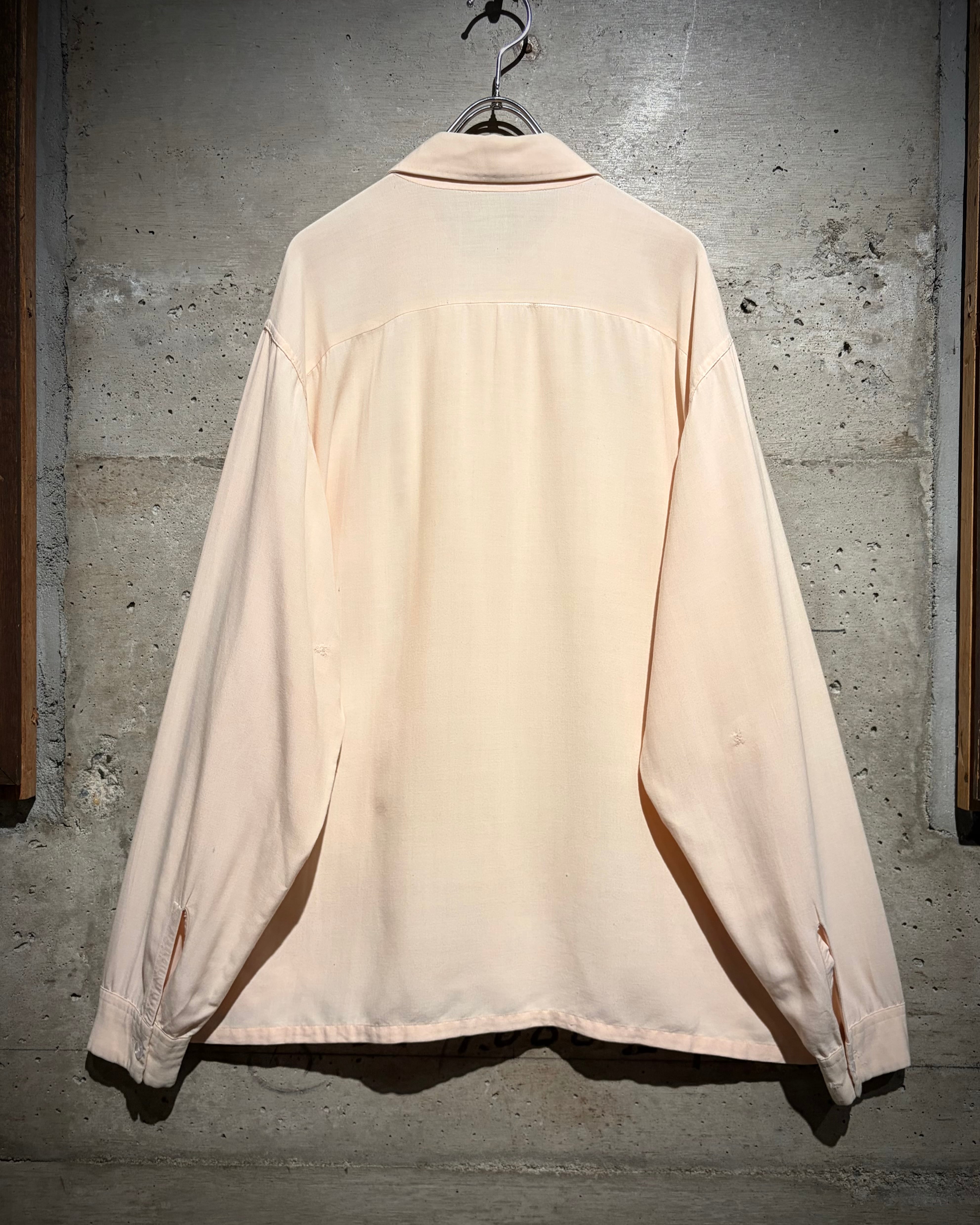 Caka】50's Vintage Pink Rayon L/S Open Collar Shirt | Caka(カカ