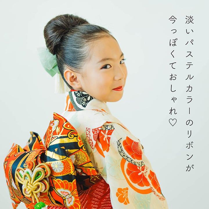 即納】七五三 髪飾り ちりめん リボン かすみ草 タッセル パステル【3