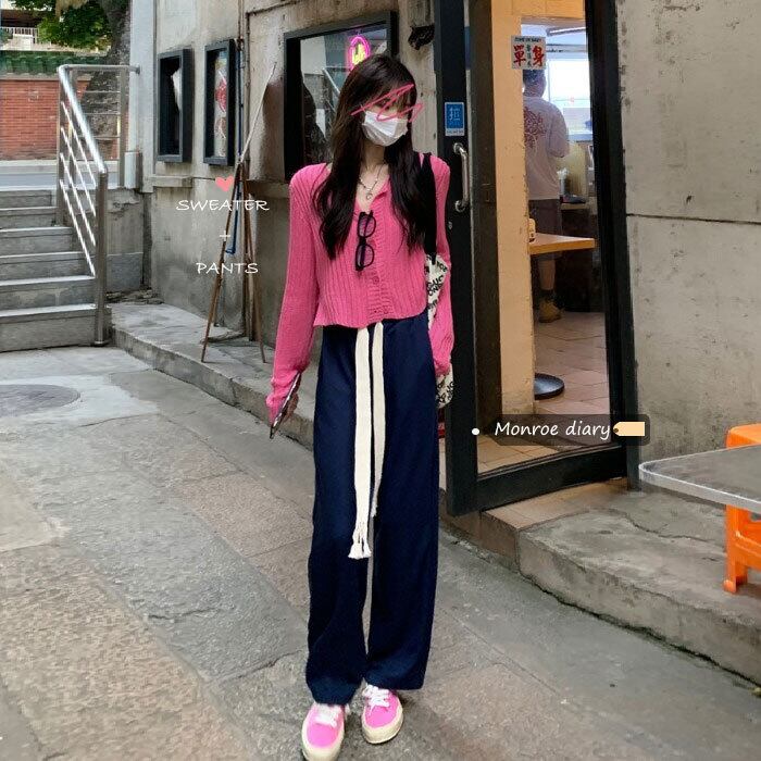 オータムニットカーディガンワイドレッグパンツ 大人ガーリー スウィート キュート カジュアル 秋物 ワイドパンツ モンロー74285649484