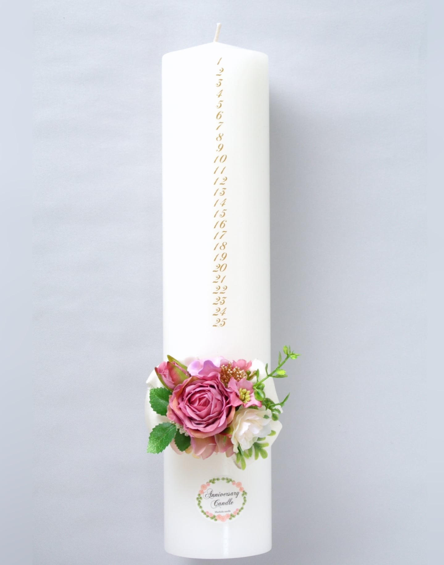 ピンクの花装飾　インテリアキャンドル　メモリアルキャンドル　レトロ　結婚式 アニバーサリーキャンドル | CANDLE FACTORY