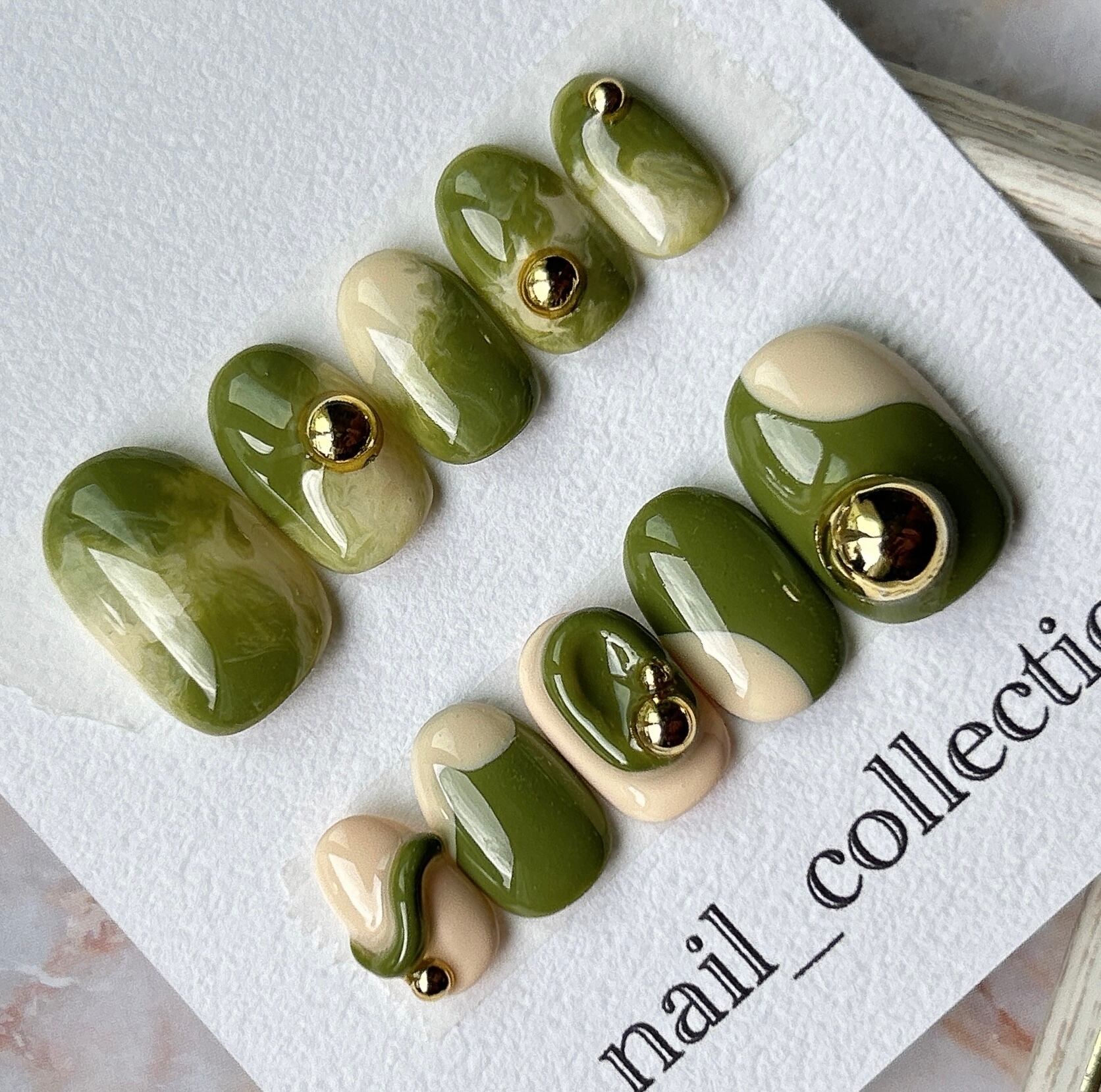 オーダーネイルチップNo.55 カフェラテ風 マーブル ぷっくり ニュアンス オーダーネイルチップNo.55 カフェラテ風 マーブル ぷっくり