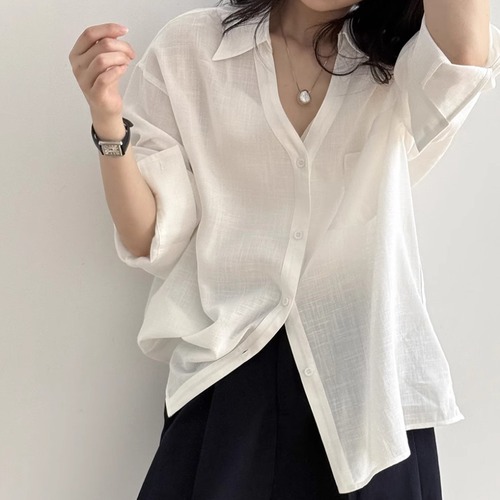 4色／Vネックルーズシャツ ・19787