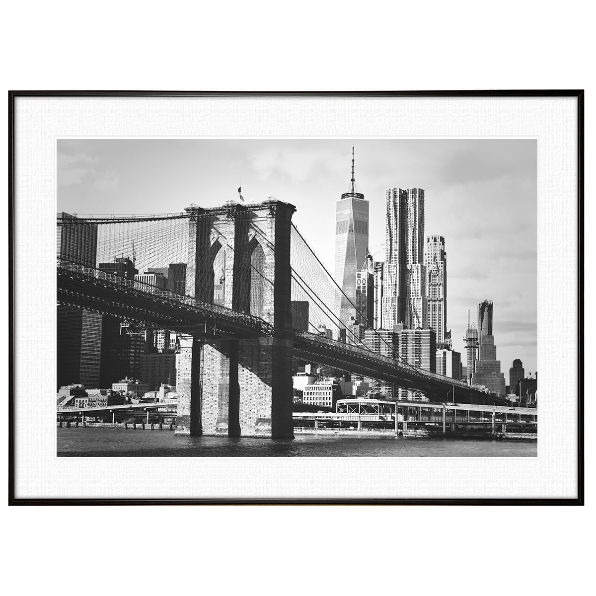 アメリカ写真 ニューヨーク ブルックリンブリッジ インテリア モノクロアートポスター額装 AS0902