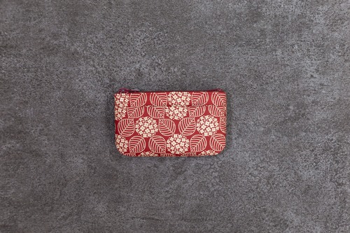 【印伝】 小銭入れ   赤地白漆   あじさい