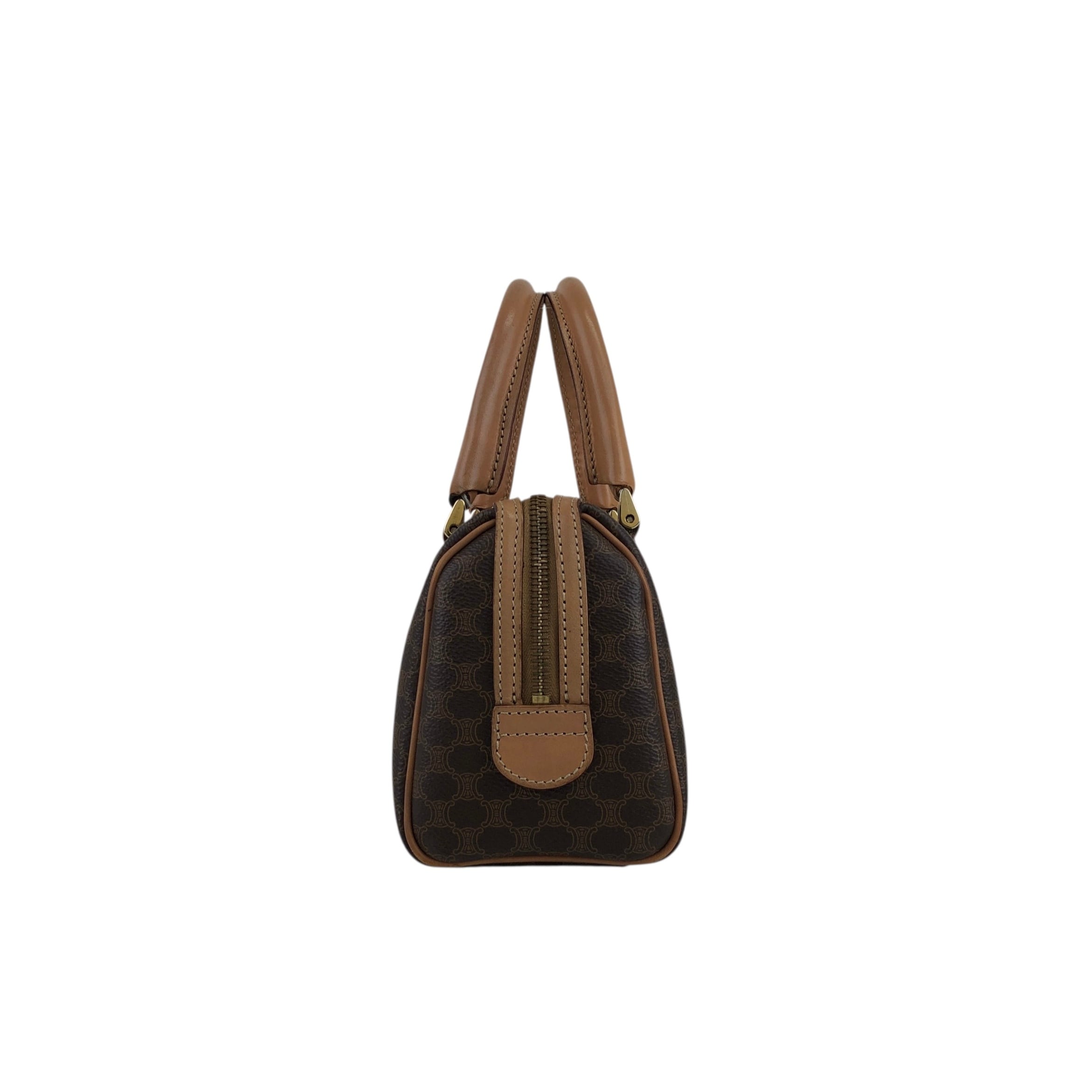 CELINE セリーヌ マカダム ハンドバッグ ブラウン PVC/レザー マイクロ