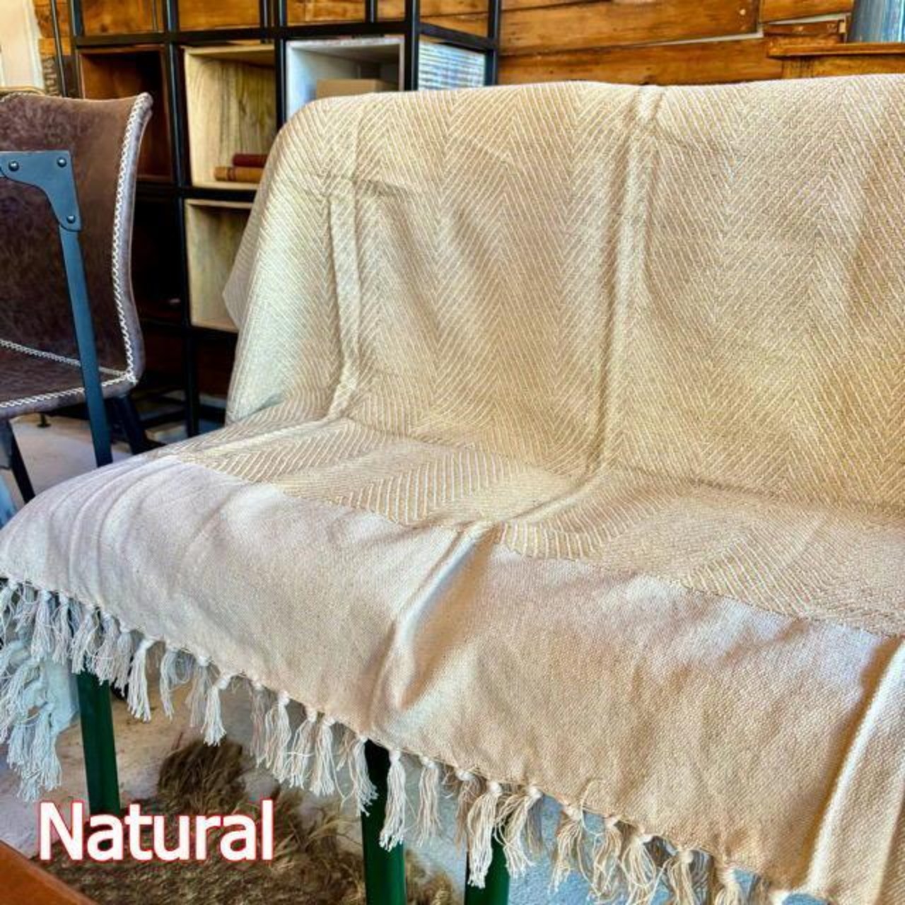 India Cotton Throwket Wave 140x200cm 5 colors available: Yellow, Olive, Blue, Natural, and Mocha