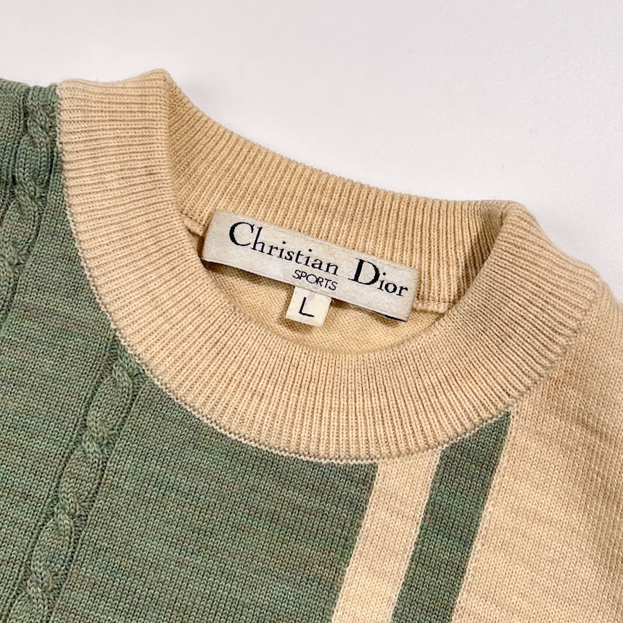 90s Christian Dior Sports クリスチャンディオール 刺繍 ケーブル編み ウール ニット セーター L/バイカラー レディース ゴルフ ビンテージ