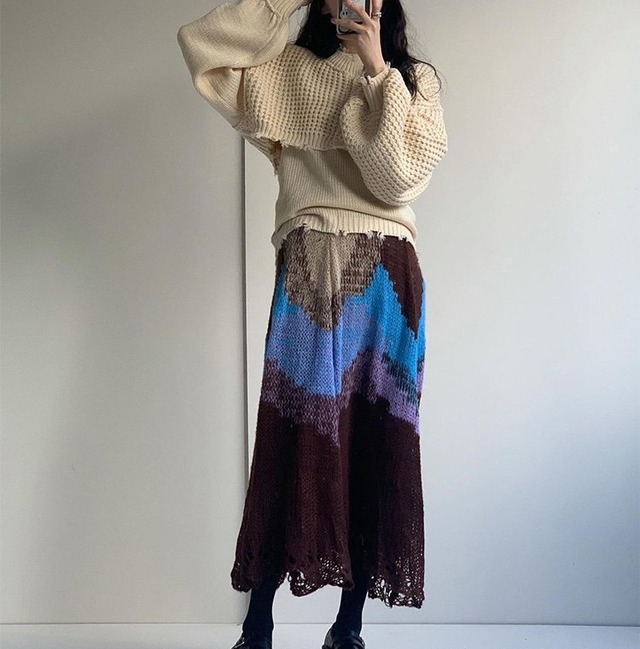 【先行予約品】BLOCKING ASYMMETRY KNIT SKIRT