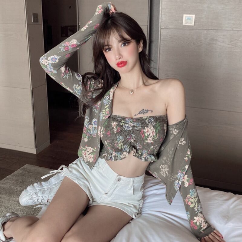 スタイルトップス サマースタンダードフローラル ロング レトロ 夏物 花柄 ハンチェンe69752077219