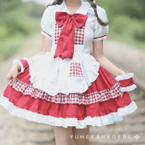 ゆめかわ♡ビッグリボン付きギンガムチェックメイド服　kos35★