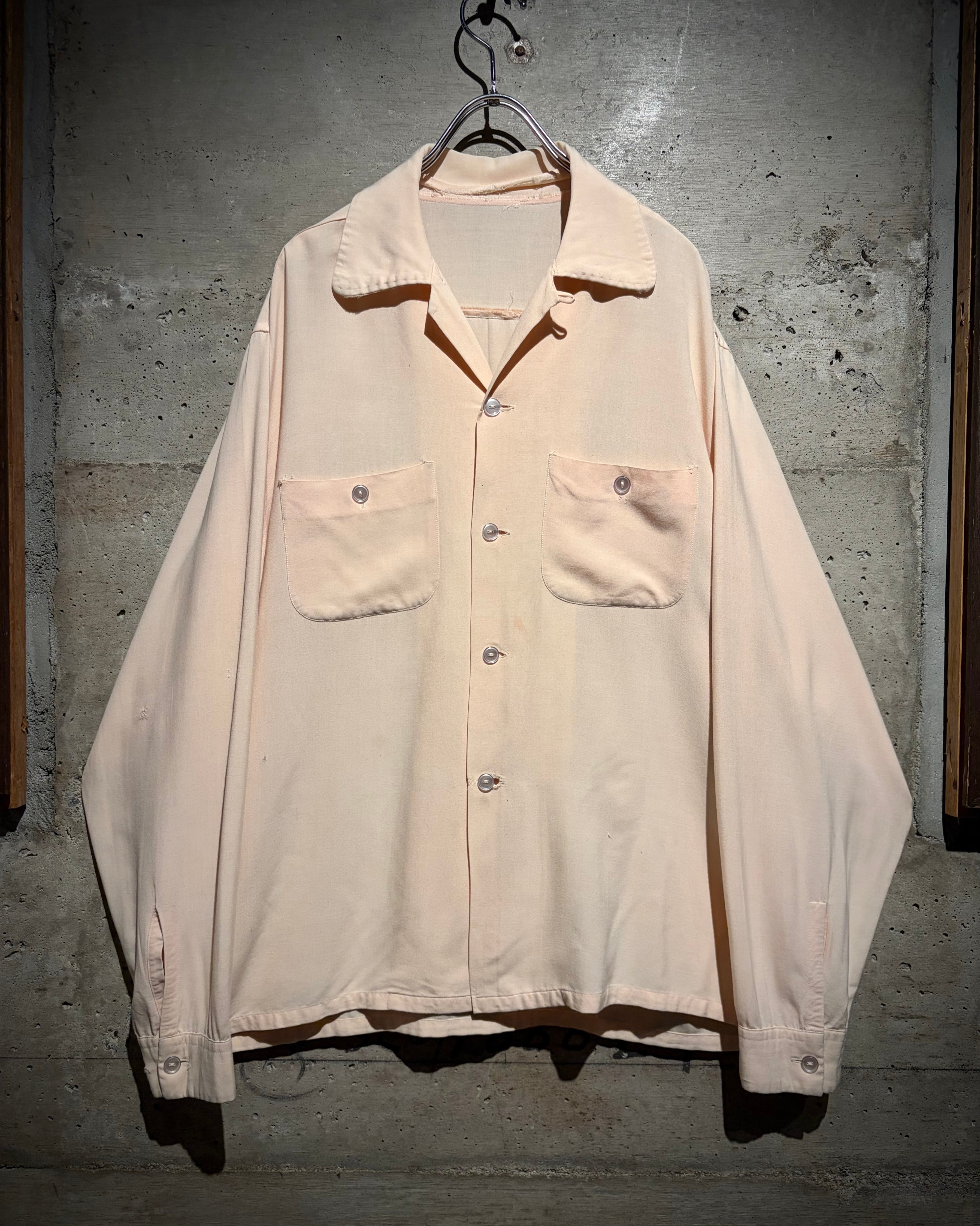 Caka】50's Vintage Pink Rayon L/S Open Collar Shirt | Caka(カカ