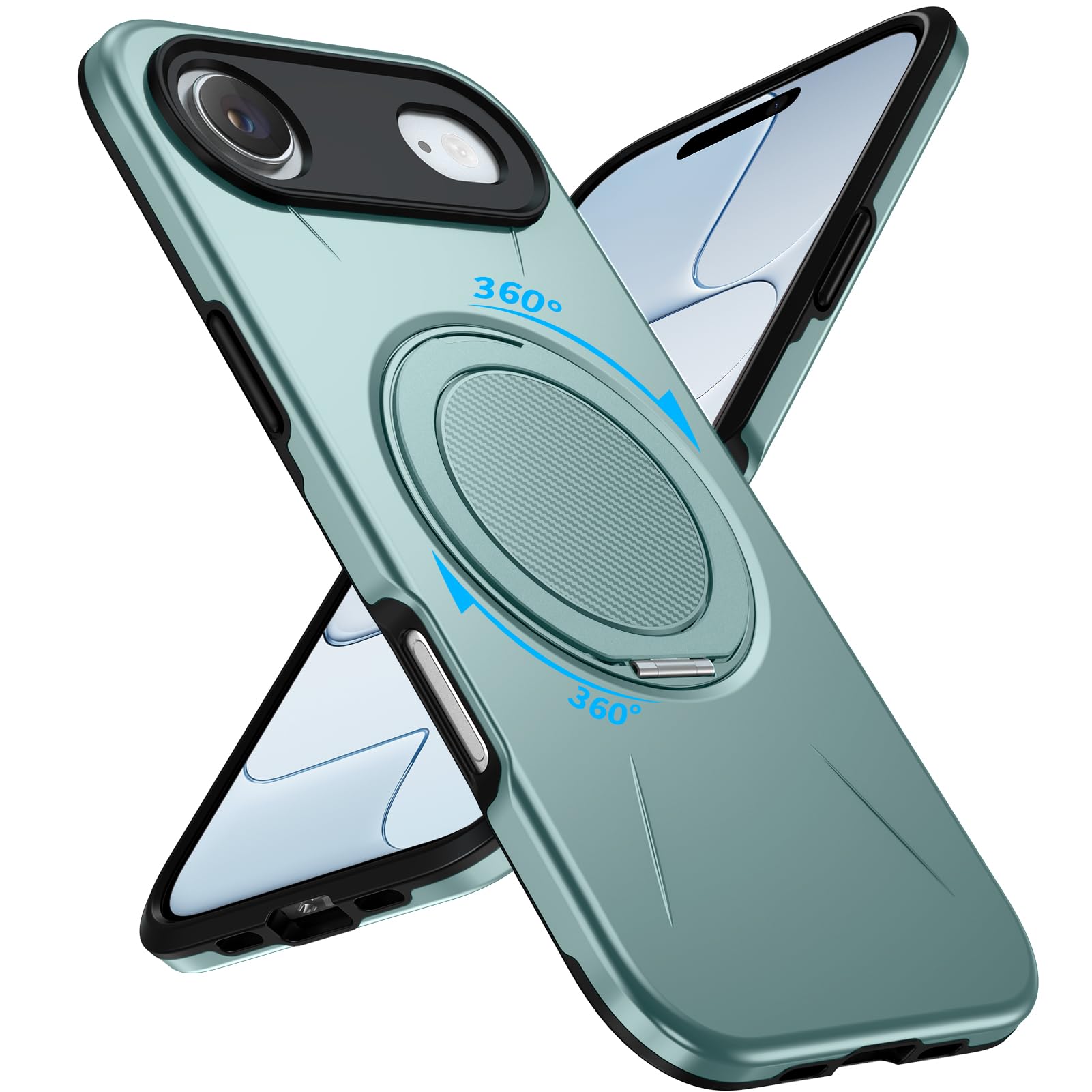 mneudedu 対応 iPhone Air 用の ケース Magsafe対応 360°回転スタンド 緑