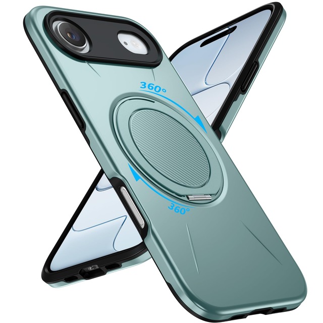 mneudedu 対応 iPhone Air 用の ケース Magsafe対応 360°回転スタンド 緑