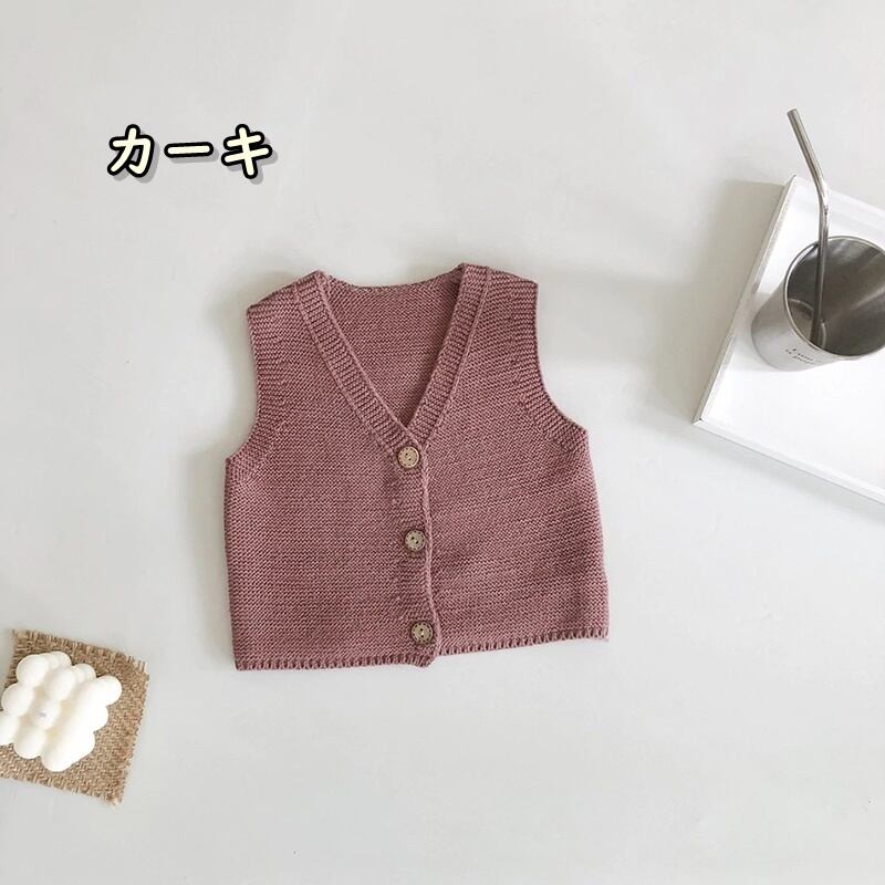 子供服 ベスト 女の子 男の子 キッズ ベビー ジュニア 子ども服 こども服 子ども 子供 秋服 春服 冬服 秋 春 冬 かわいい 可愛い カジュアル ナチュラル おしゃれ ガーリー Vネック 韓国子供服 韓国 韓国子ども服 ベージュ カーキ コットン ニット 66 90cm Be07l7