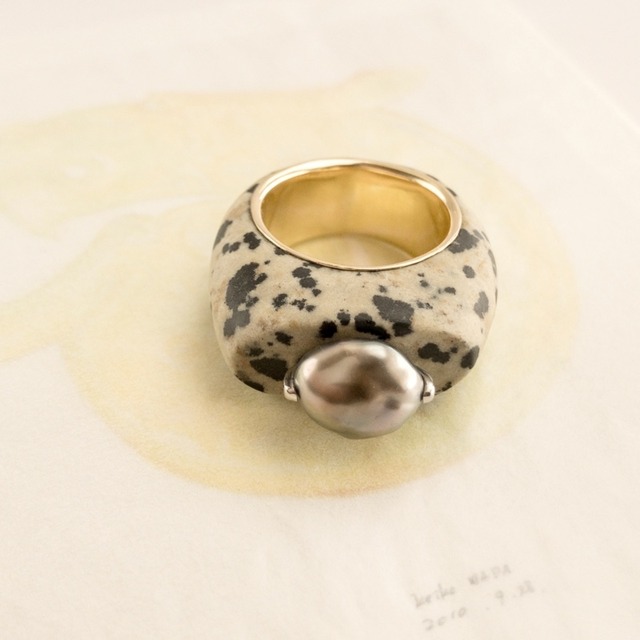 Dalmatian Jasper Natural  South Sea Pearl Ring no.70005