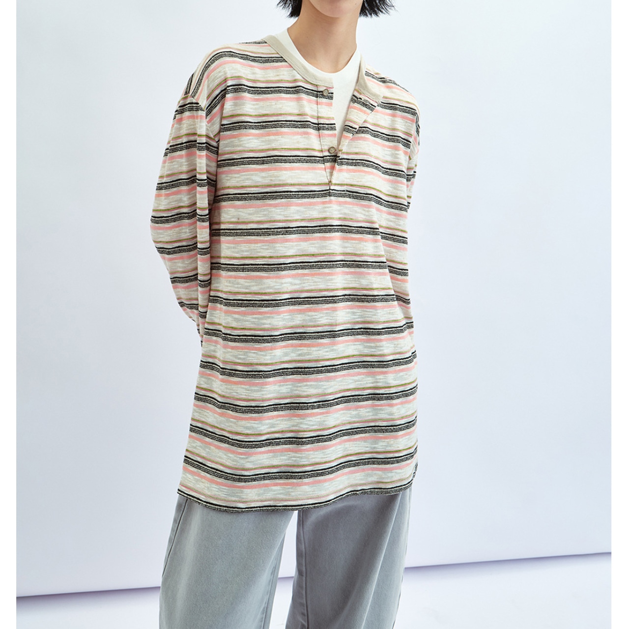 Border oversized t-shirts 【4color】 T4356