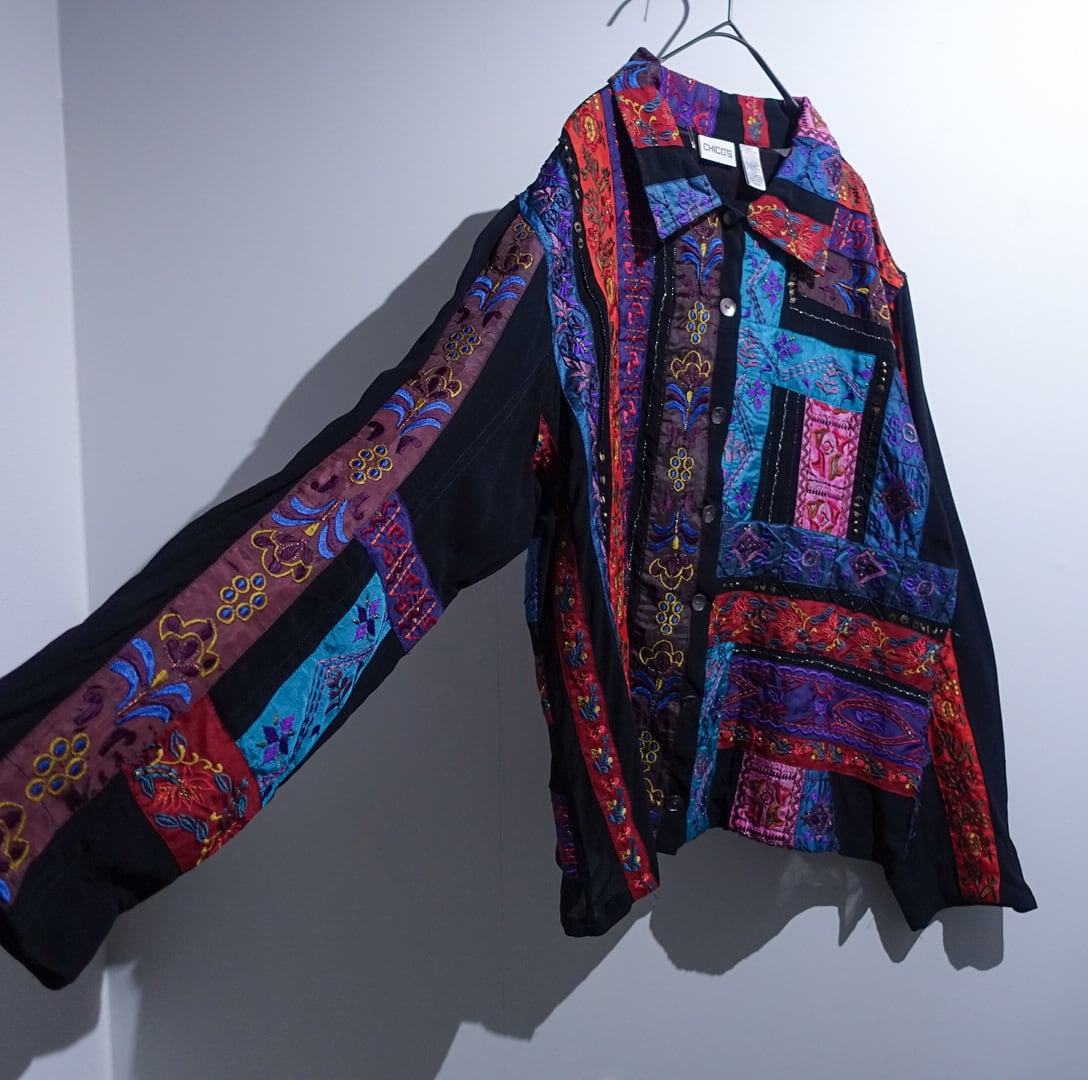 90s “CHICO'S” Various Embroidered & Sheer Patchwork Jacket | 古着