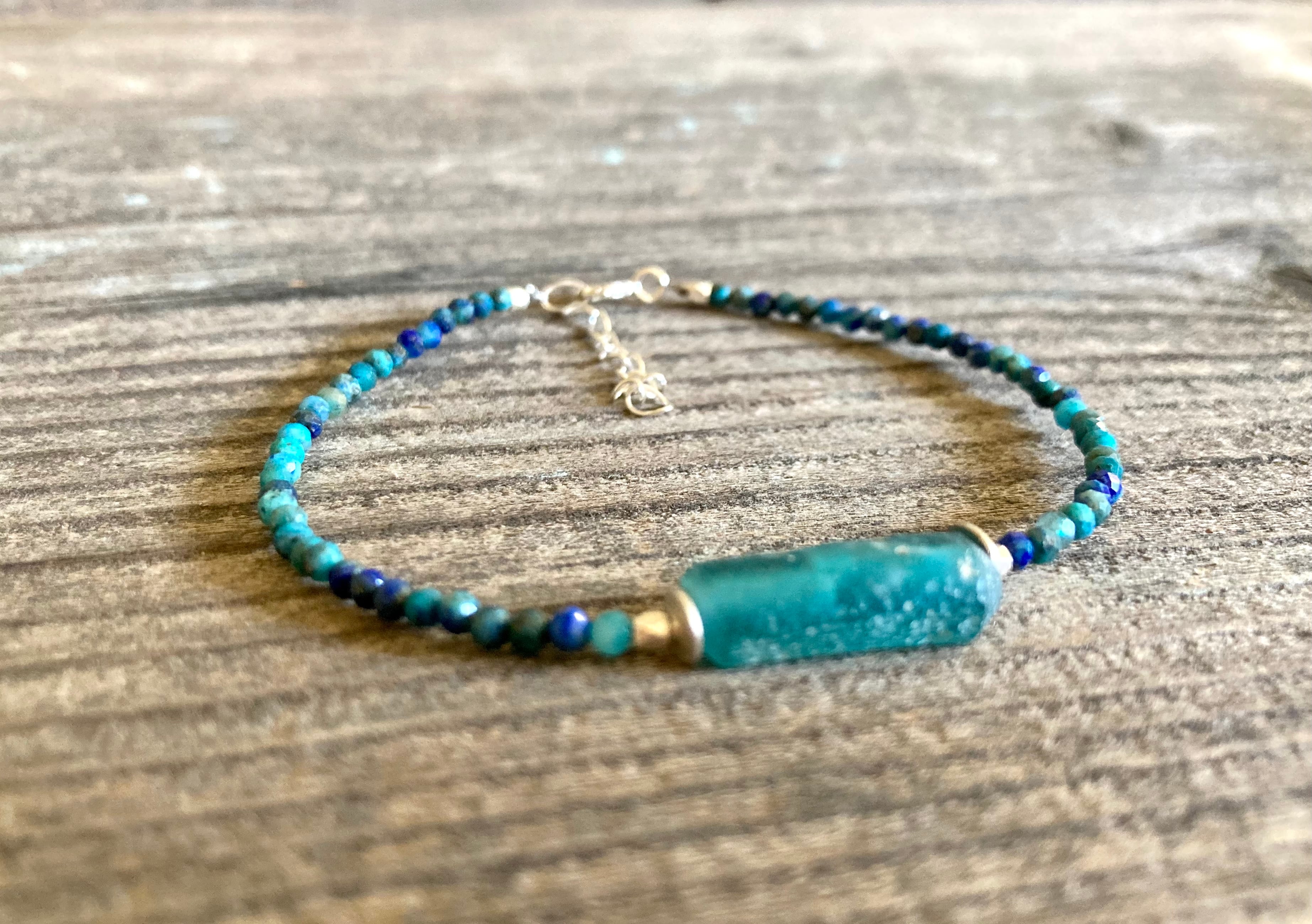 sv925*ローマングラスとクリソコラの海色ブレスレット | Mermaid Cottage