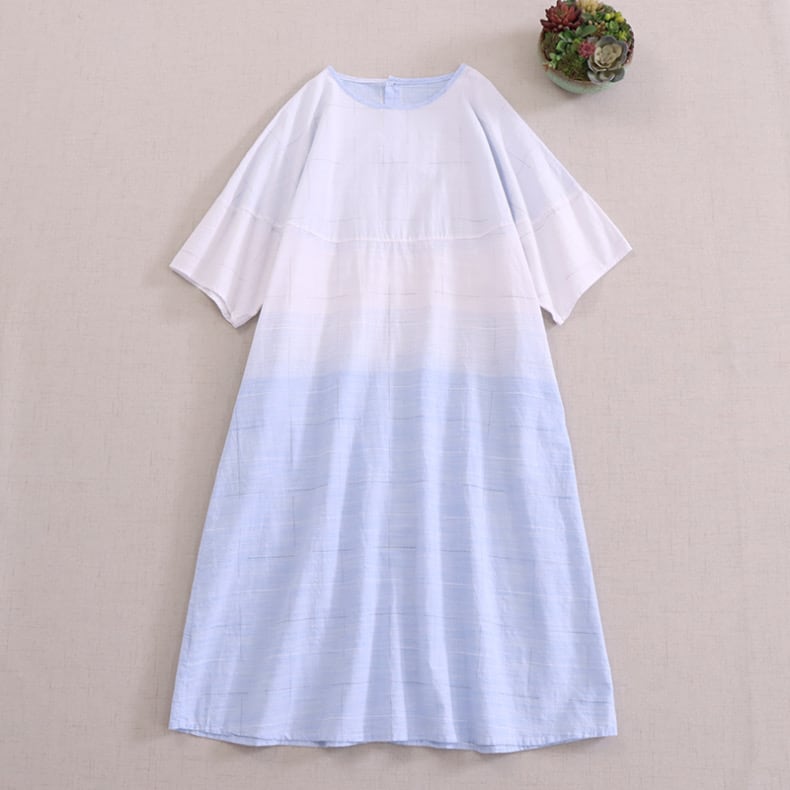 淡色グラデーション綿麻Aラインワンピース fu0722