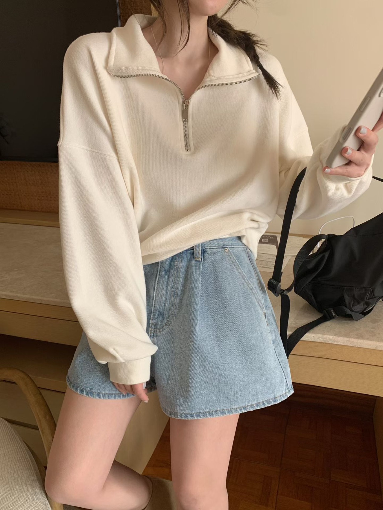 (予約) mellounge  / Self-zip half-swetshirt 2color