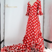 フラメンコ 衣装 バタデコーラ トップス スペイン製 ESPERANZA ROMERO 赤 ドット 水玉 フリル ボランテ ブラウス ファルダ スカート 発表会 パーティ レッスン レッド系 ホワイト系 ブルー系 フラメンコ衣装 セットアップ 可愛い エレガント トップス フェスティバル ステージ衣装 女性用 おしゃれ しっかりした生地 発表会用 水玉模様 フリル付き