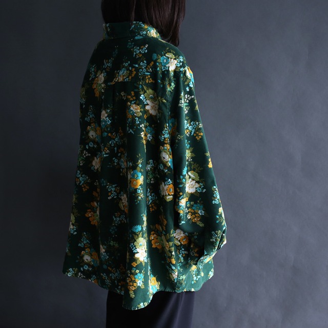 art flower pattern wide silhouette fake suede shirt