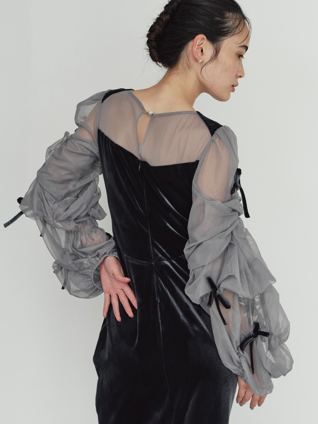 Draped Tulle Dress / BLUEGRAY - 2