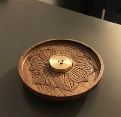 天然木 蓮花彫刻 お香立て インセンスホルダー 香炉 線香立て アロマ 瞑想 ヨガ 木製 和風 仏具 リラクゼーション