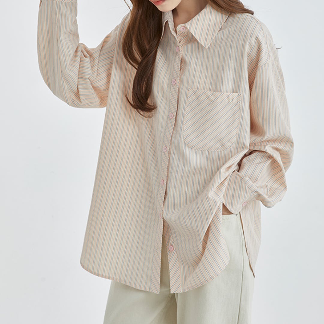 stripe polo collar blouse