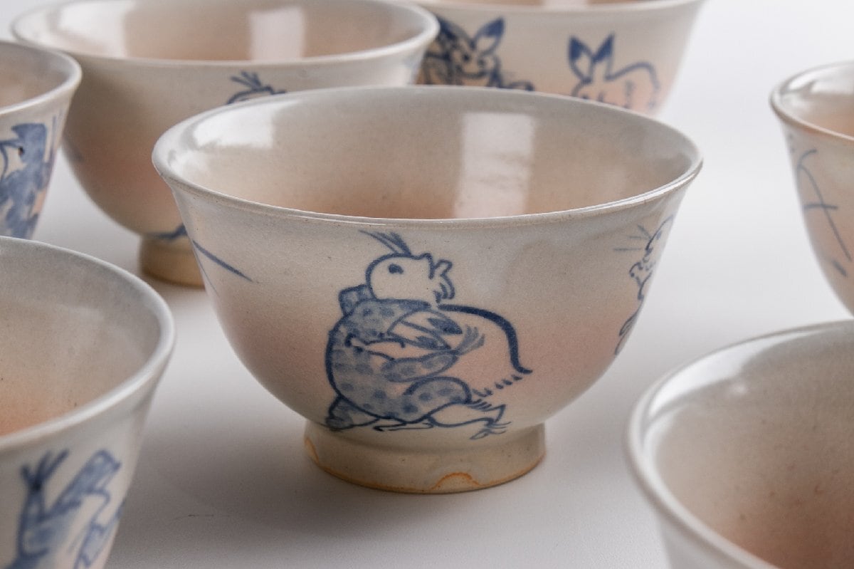 陶芸家　宮川香雲　掛分　色絵　萩文様　平茶碗　竜谷 竜谷窯 宮川香雲 鳥羽絵 汲出茶碗 10客 共箱 F274 | うつわや古季