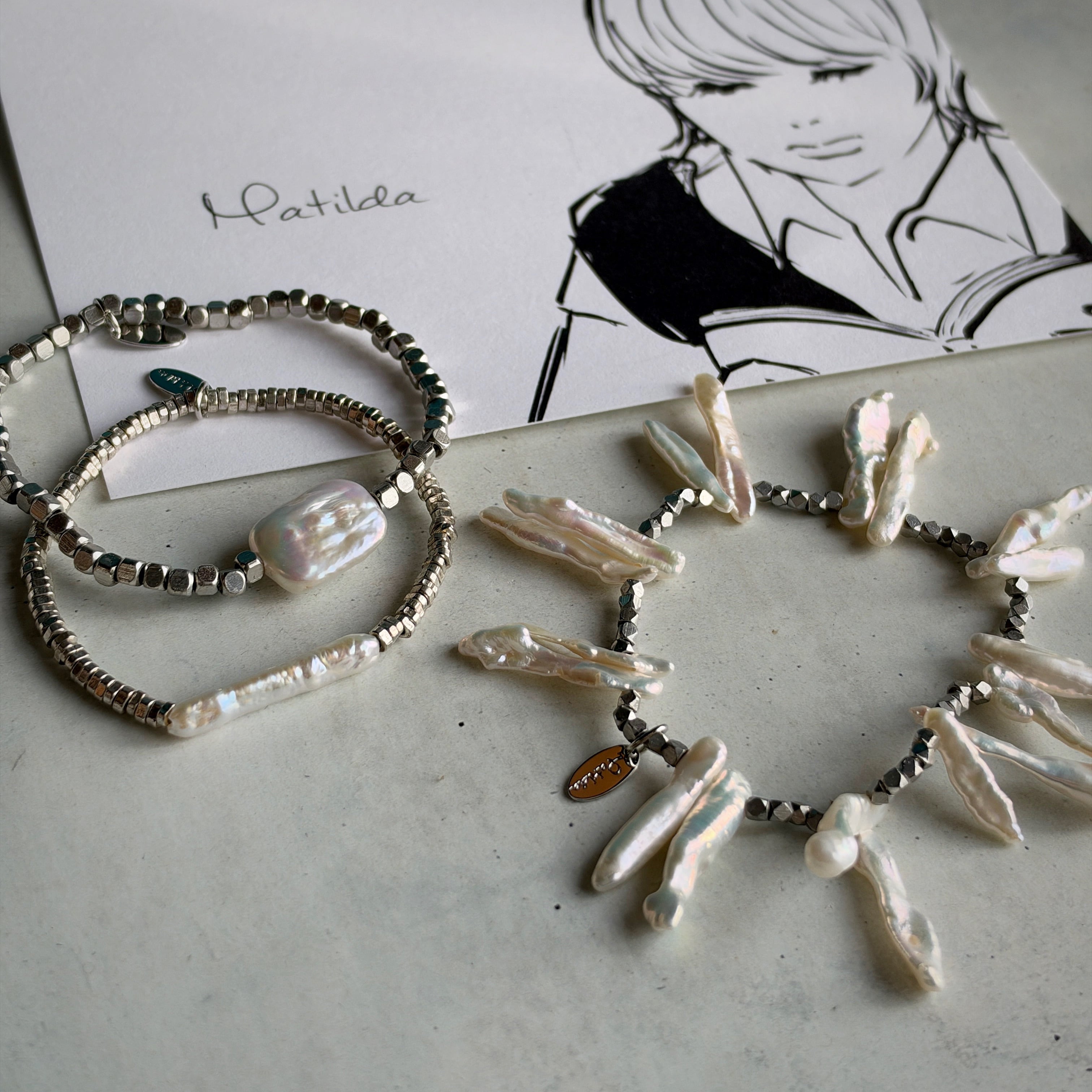 metal & stone bracelet(淡水パールA)