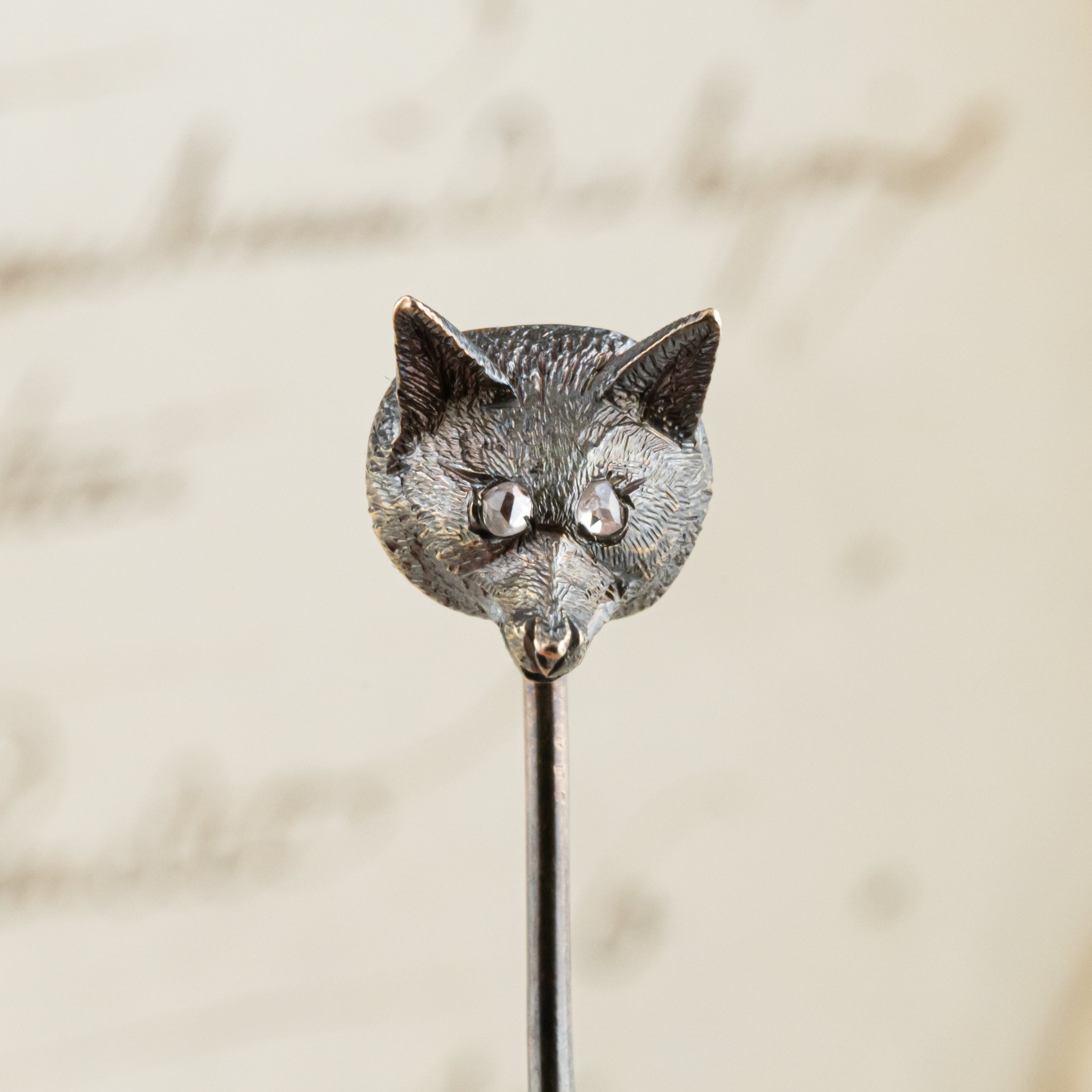 キツネ フォックス スティック ピン ブローチ fox brooch SALE!クーポン併用可♪イギリス アンティーク 1800後半頃 K15 ダイヤモンド DBR00120