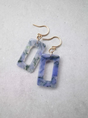 Blue Moss Agate  - Graphical Hook Earrings  -