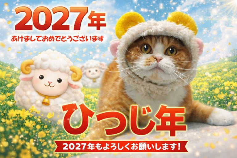 2027年 令和9年 干支 羊 未 ひつじのかぶりもの（帽子）犬用 猫用