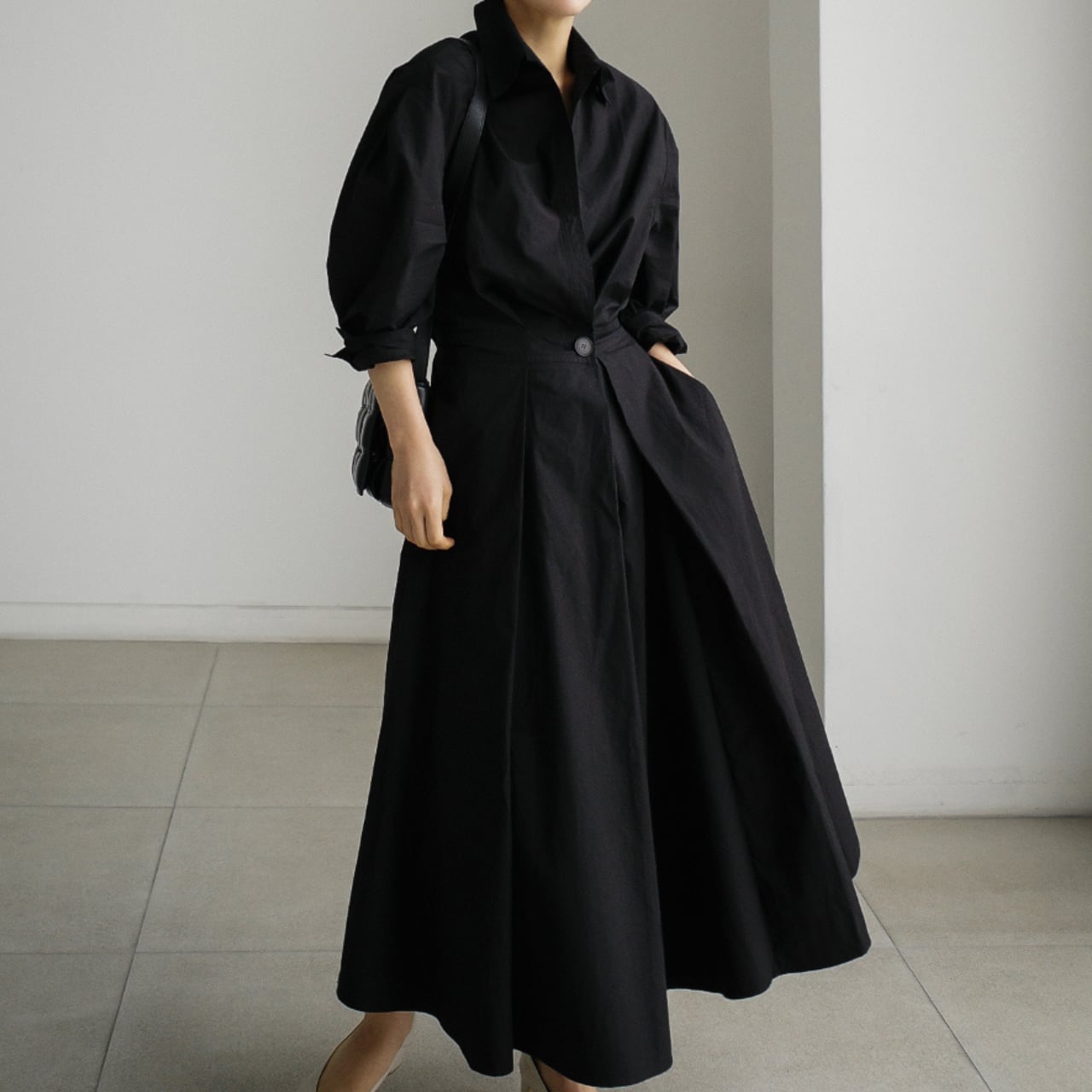 Open Collar Midi Shirt Onepirce L00507