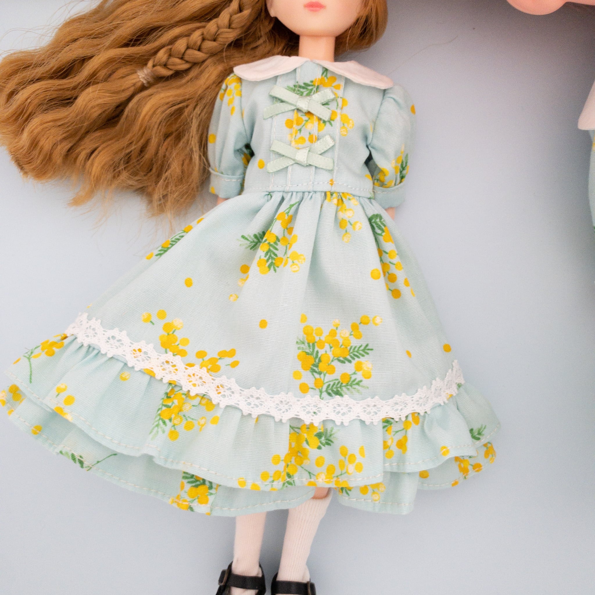 2点セット】リカちゃんソランちゃんお揃いワンピース（緑ミモザ白襟