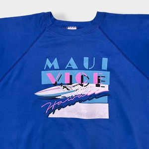 【TEE JAYS】80s 90s USA製 MAUI VICE ロゴ プリント スウェット トレーナー ボート 海 ラグランスリーブ ブルー ビンテージ ヴィンテージ オールド X-LARGE US古着