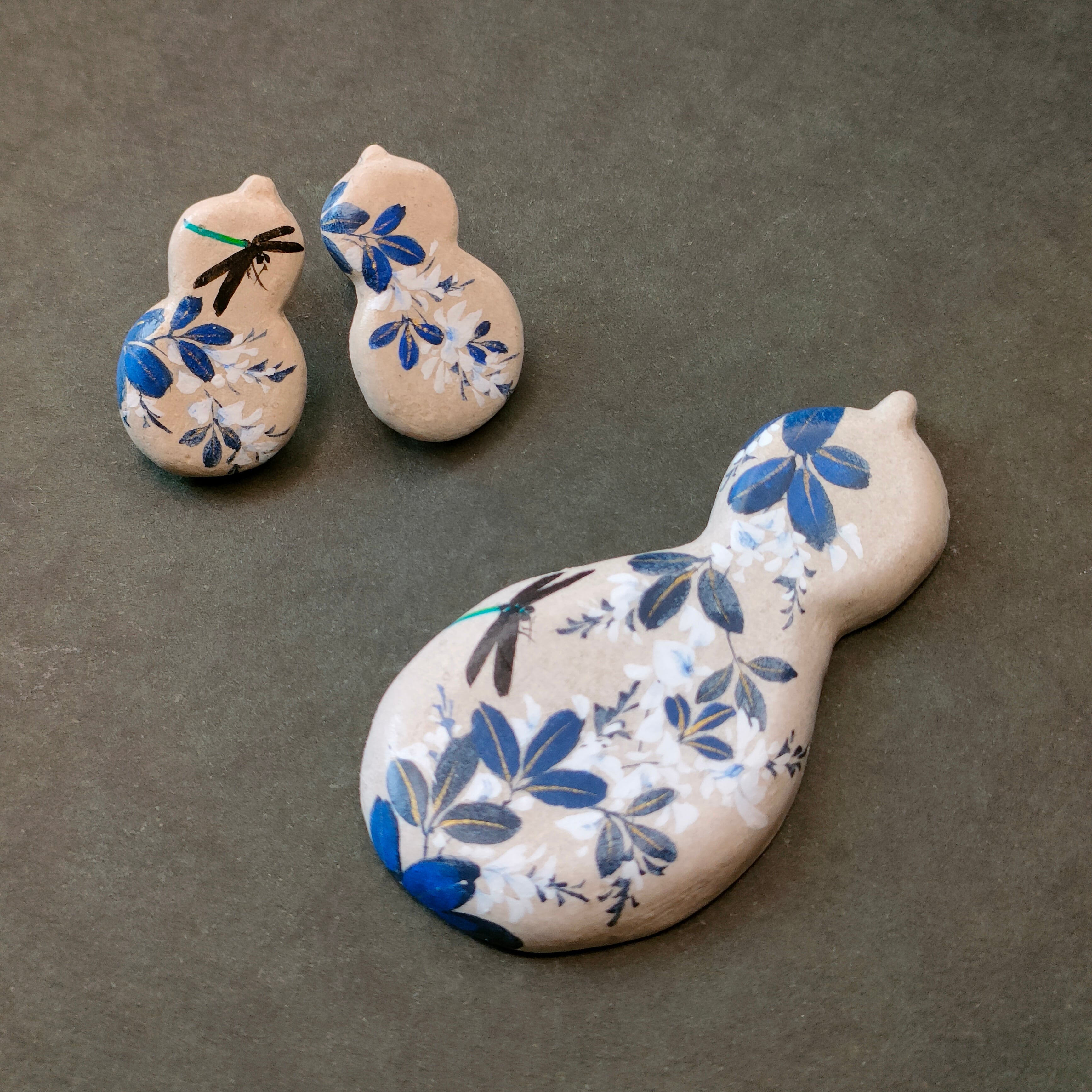 イヤリング・ピアス 瓢箪 萩に蜻蛉 手描き絵付け 着物 | Pay ID