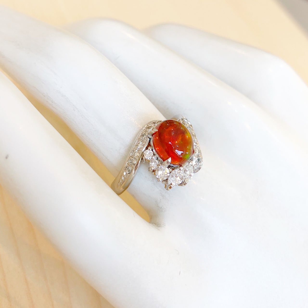 ✨ファイヤーオパール ✨1.4ctUP❣️ダイヤモンド Pt900 リング 指輪