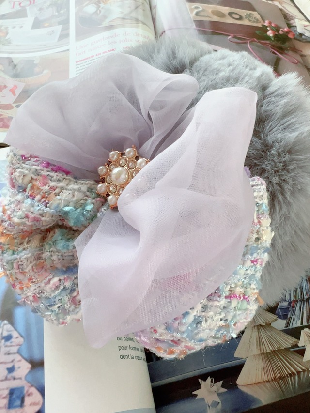 ツイードリボンイヤーマフ～LaveBlue～