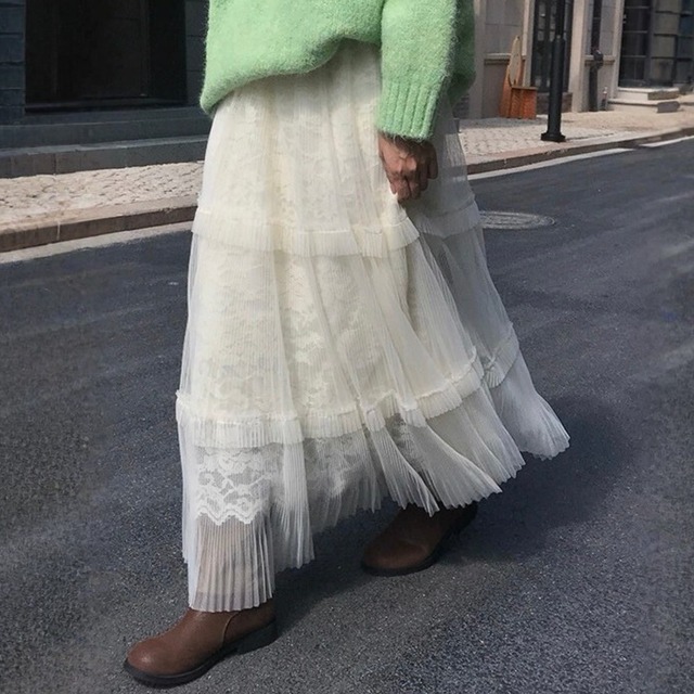 フラワーレースインチュールスカート　R01494